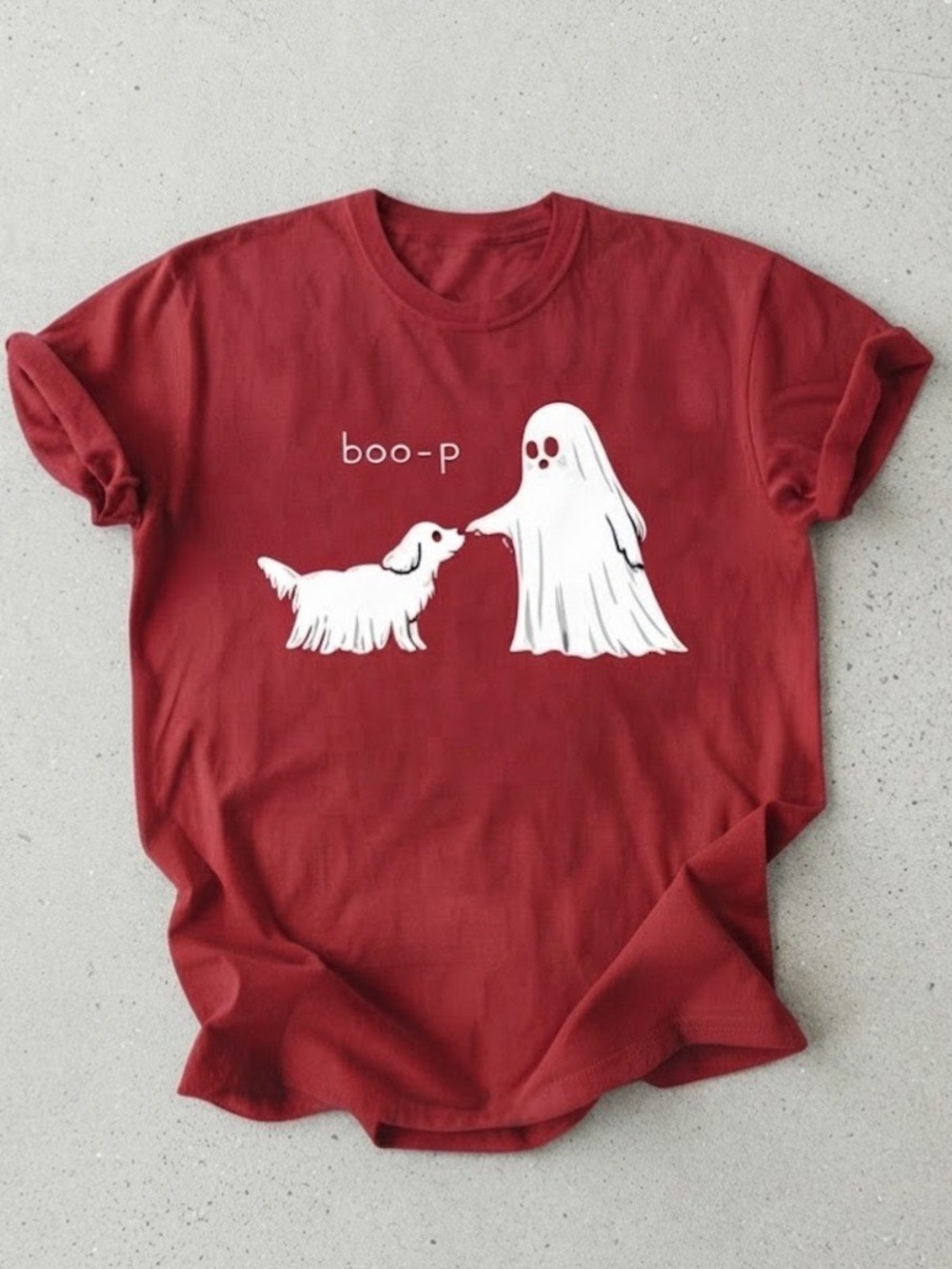 Ghost Dog Boo-p Cute Spooky Graphic Art Red Gildan T-Shirt